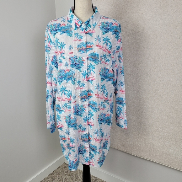 Tommy Bahama Tropical Oasis Boyfriend Shirt Swim Cover-Up Sz XL - Picture 3 of 16